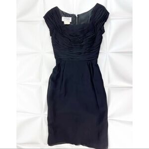 Vtg Miss Elliette California 12 Sz 0 Black 100% Silk Ruched Sheath Shift Dress